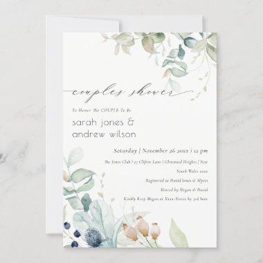 Pastel Blue Green Foliage Couples Shower Invite