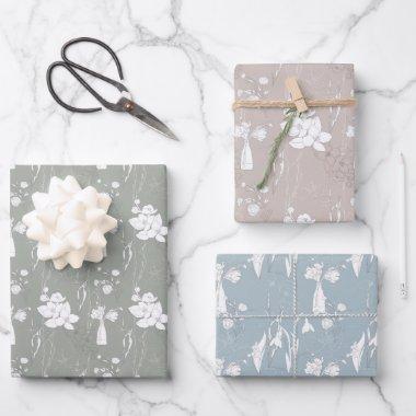 Pastel Blue Pink and Gray Vase of Flowers Wrapping Paper Sheets