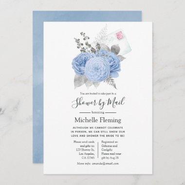 Pastel Blue & Silver Baby or Bridal Shower by Mail Invitations