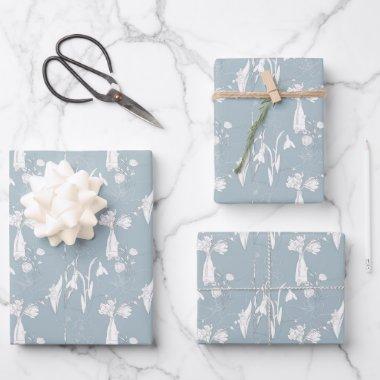 Pastel Blue Vase of Flowers and Blossoms  Wrapping Paper Sheets