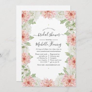Pastel Blush Pink Dahlia Bridal Shower Invitations