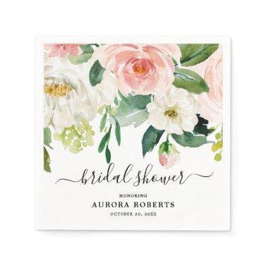Pastel Blush Pink Floral Botanical Bridal Shower Napkins