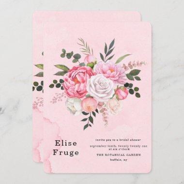 Pastel Blush Pink White Peony Bridal Shower Invitations