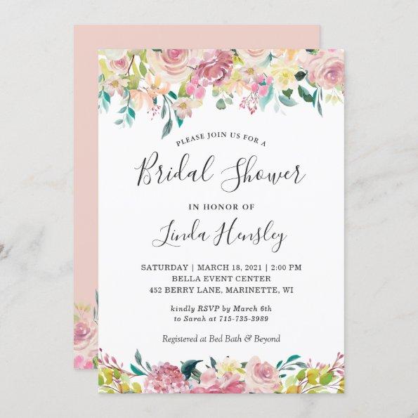 Pastel Chic Blush Floral Spring Bridal Shower Invitations