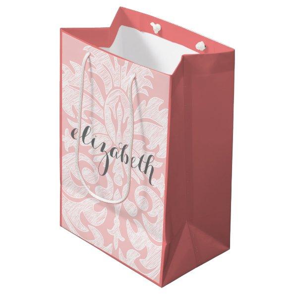 Pastel Coral and Gray Damask Suite for Women Medium Gift Bag