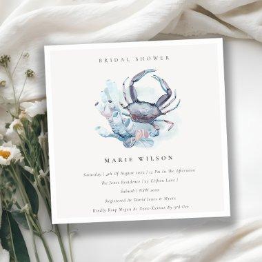 Pastel Crab Coral Nautical  Invite