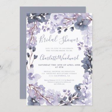 Pastel dusty blue floral watercolor bridal shower Invitations
