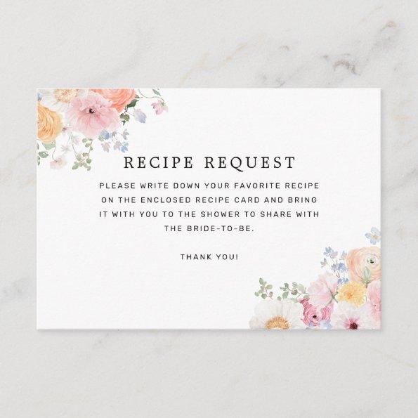 Pastel Floral Bridal Shower Recipe Request Enclosure Invitations