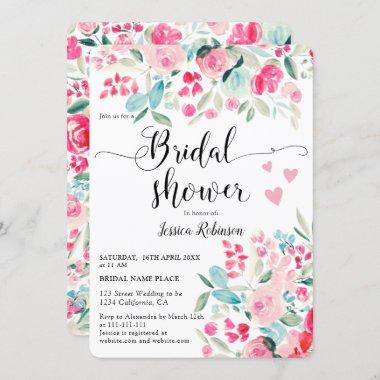 Pastel floral watercolor script bridal shower Invitations
