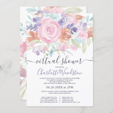 Pastel Floral watercolor script virtual shower Invitations