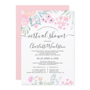 Pastel floral watercolor script virtual shower Invitations