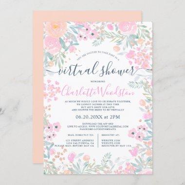 Pastel floral watercolor script virtual shower Invitations