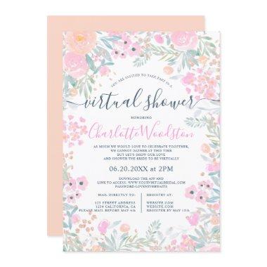 Pastel floral watercolor script virtual shower Invitations