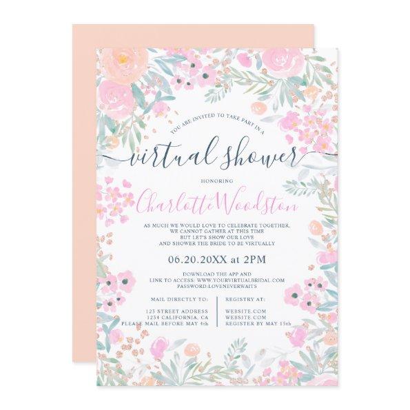 Pastel floral watercolor script virtual shower