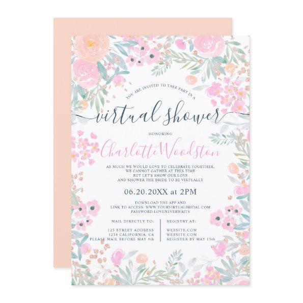 Pastel floral watercolor script virtual shower Invitations