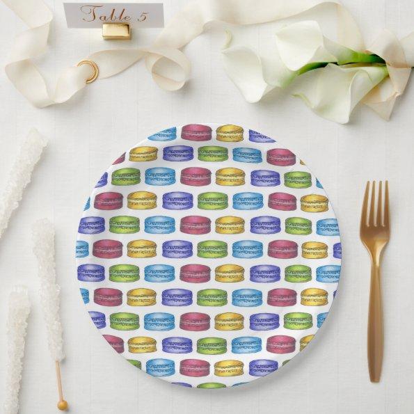 Pastel French Macaron Cookie Pastry  Paper Plates