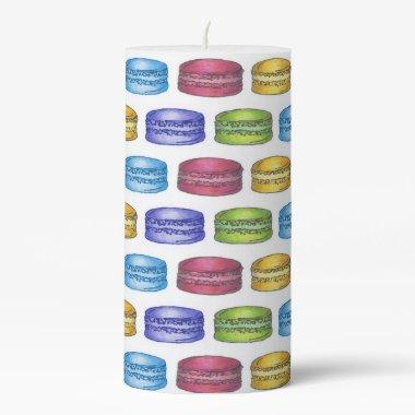 Pastel French Macaron Cookies Bridal Shower Party Pillar Candle