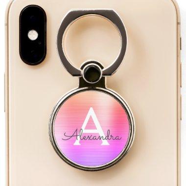 Pastel Gold Purple Pink Metallic Foil Monogram Phone Ring Stand