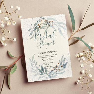 Pastel gray ivory watercolor floral Bridal Shower Invitations