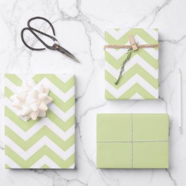 Pastel Green & White Chevron Wedding Birthday Wrapping Paper Sheets