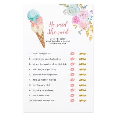 Pastel Ice Cream Floral He said She said Game Invitations