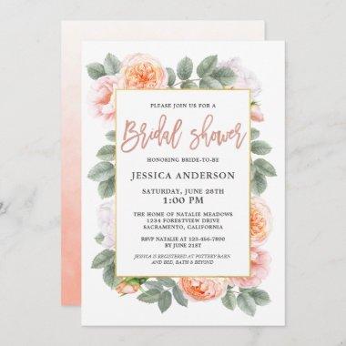 Pastel Juliet Roses Watercolor Floral Bridal Showe Invitations