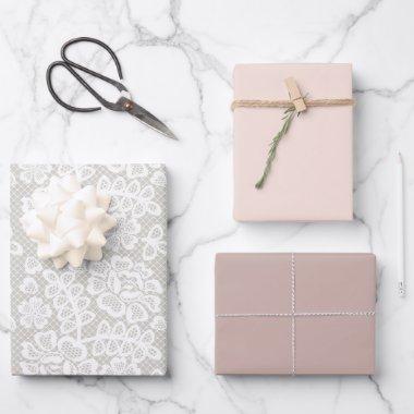 Pastel Lace Pink Beige Grey Wrapping Paper Sheets