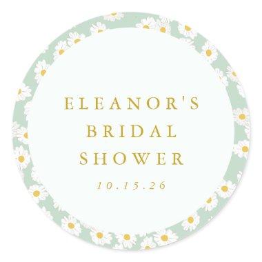 Pastel Mint Sage Daisy Floral  Custom Classic Round Sticker