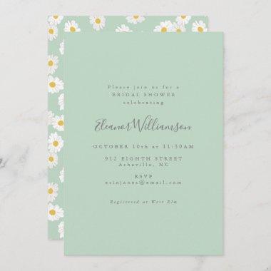 Pastel Mint Sage Green Daisy Flower Bridal Shower Invitations