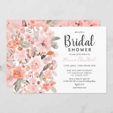 Pastel peach floral watercolor bridal shower Invitations