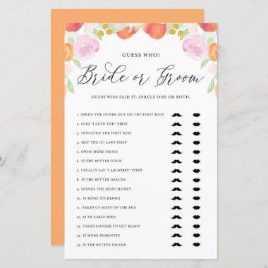 Pastel Peach Guess Who Bride or Groom Shower Game