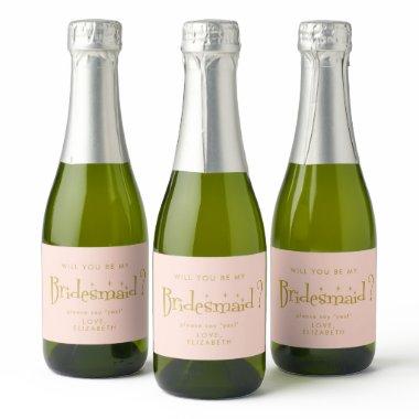 Pastel Peachy Pink Bridesmaid Proposal Gift Sparkling Wine Label