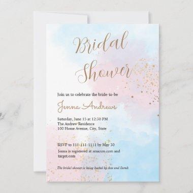 Pastel Pink and Blue Watercolor Bridal Shower Invitations
