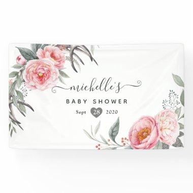 Pastel Pink and Grey Boho Floral Baby Shower Banner