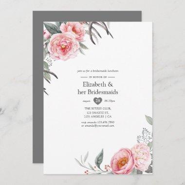 Pastel Pink and Grey Boho Floral Bridal Shower Invitations