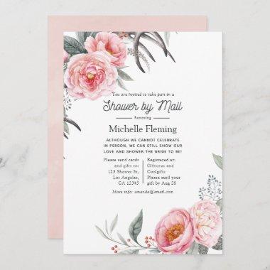 Pastel Pink and Grey Boho Floral Shower by Mail Invitations