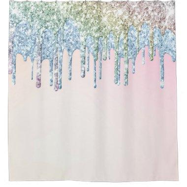 *~* Pastel Pink AQUA Blue Glitter Drip AP7 Shower Curtain