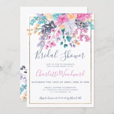 Pastel pink blue floral watercolor bridal shower Invitations