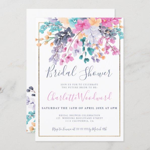 Pastel pink blue floral watercolor bridal shower Invitations
