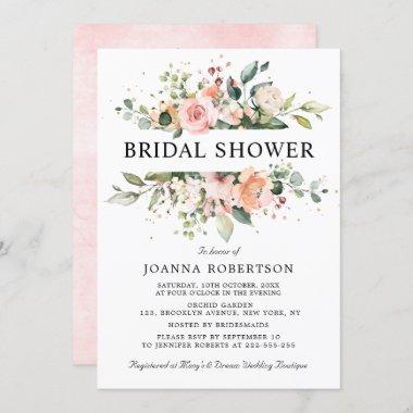 Pastel Pink Blush Rose Floral Bridal Shower Invitations