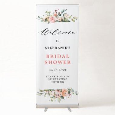 Pastel Pink Blush Rose Floral Bridal Shower Retractable Banner