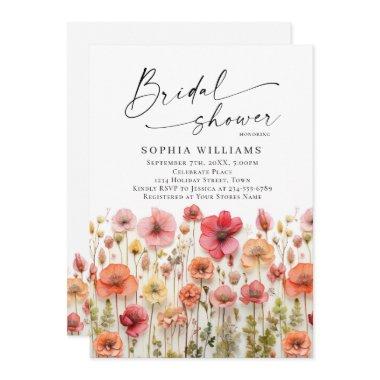 Pastel Pink Boho Wild Flowers Bridal Shower Invitations