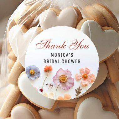 Pastel Pink Boho Wildflowers  Classic Round Sticker