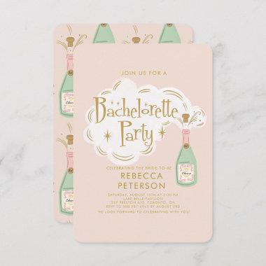 Pastel Pink Champagne Bachelorette Party Invitations