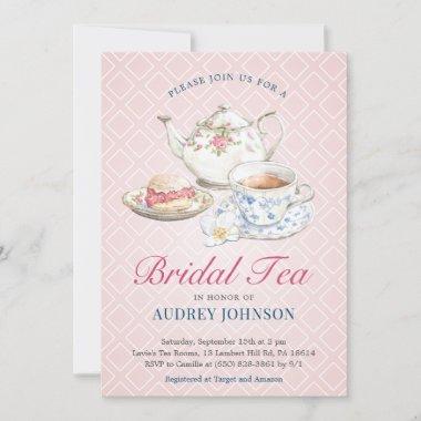 Pastel Pink Elegant Classy Bridal Shower High Tea Invitations