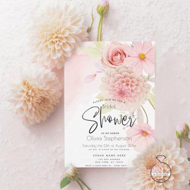Pastel Pink Floral Bridal Shower Invitations