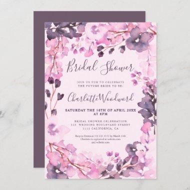 Pastel pink floral watercolor bridal shower purple Invitations