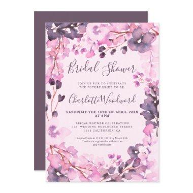 Pastel pink floral watercolor  purple