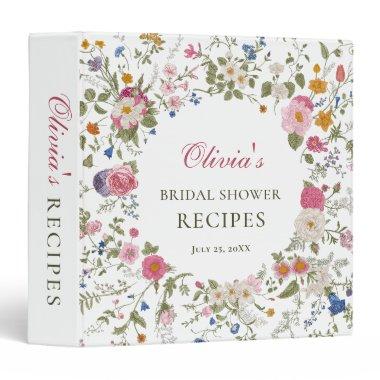 Pastel Pink Floral Wildflower  Recipe 3 Ring Binder