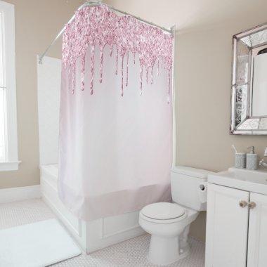 *~* Pastel Pink Glitter Drip AP7 Shower Curtain